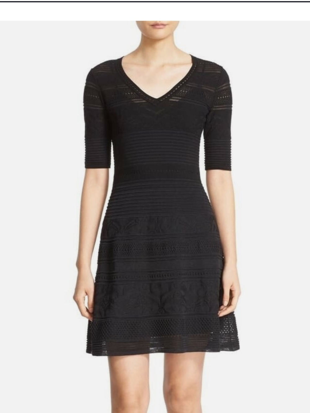 M Missoni Womens V-Neck Short Sleeve Fit & Flare Dress Black, Size 46